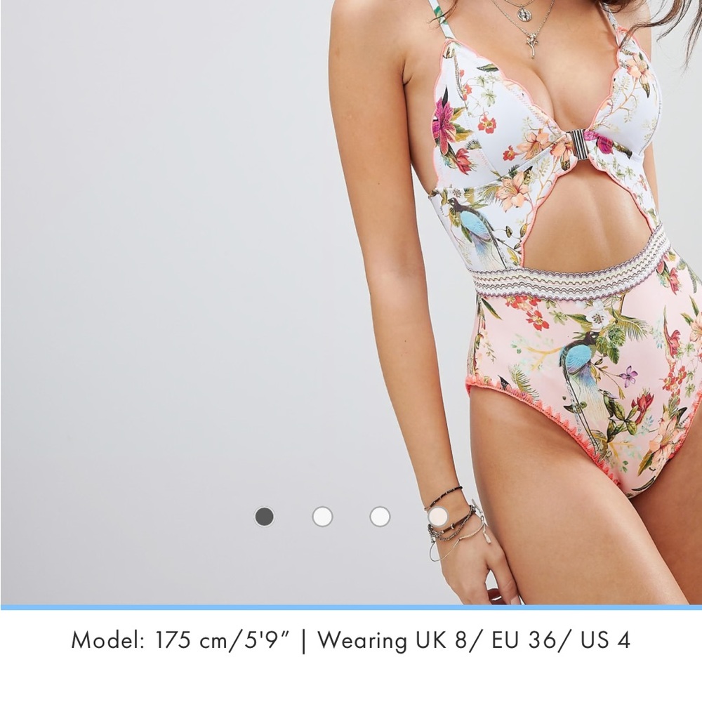 River Island Pinted Scallop Elastic Cutout One Piece Swimsuit - uk 12,Us 8